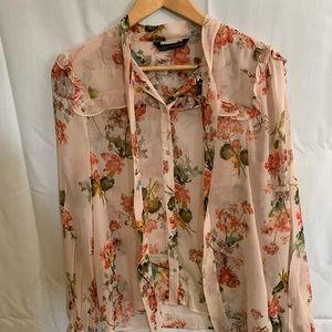 Zara floral blouse with neck tie